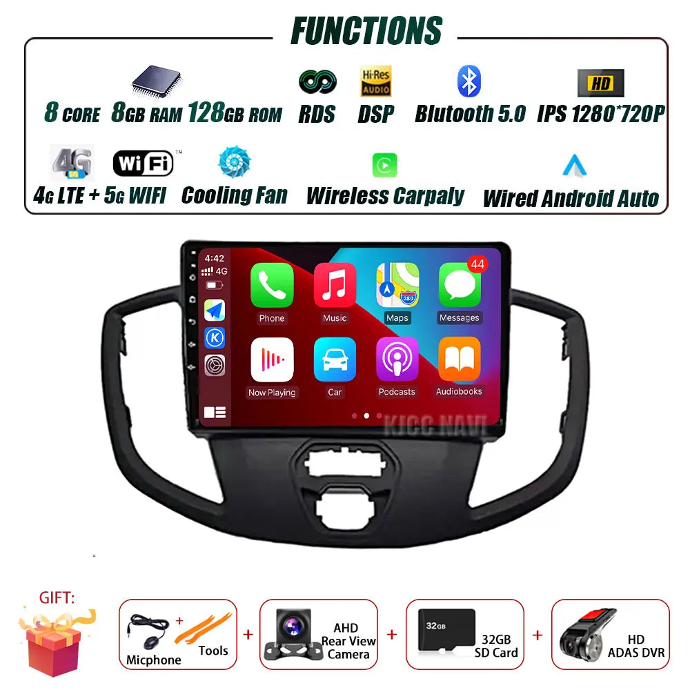 Radio Android 14 Carplay do Ford Transit 2015-2018