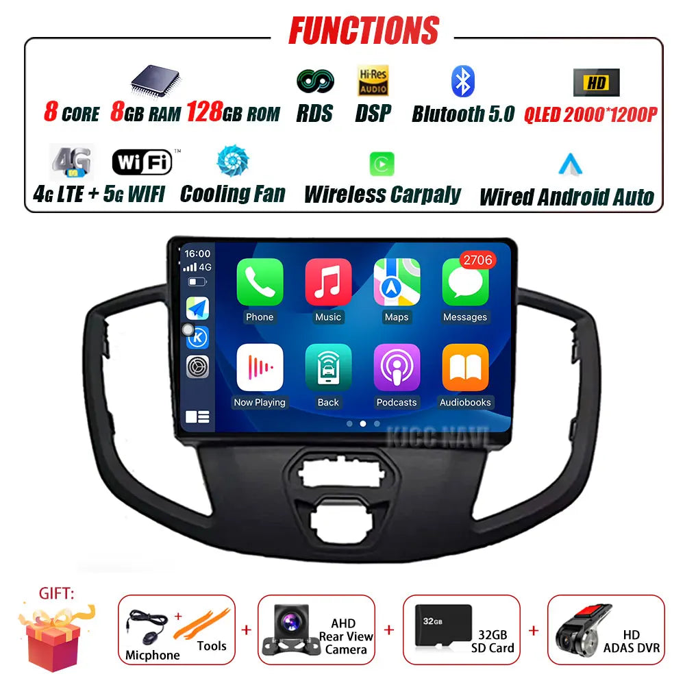 Radio Android 14 Carplay do Ford Transit 2015-2018