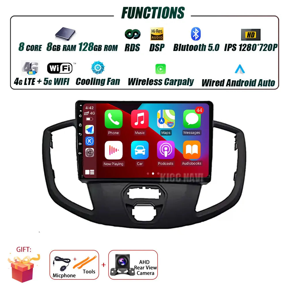 Radio Android 14 Carplay do Ford Transit 2015-2018