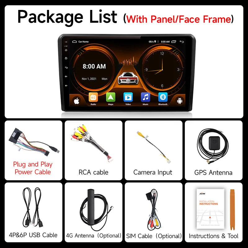 JIUYIN Wireless CarPlay Android Auto do Audi A3 8P 2003-2013