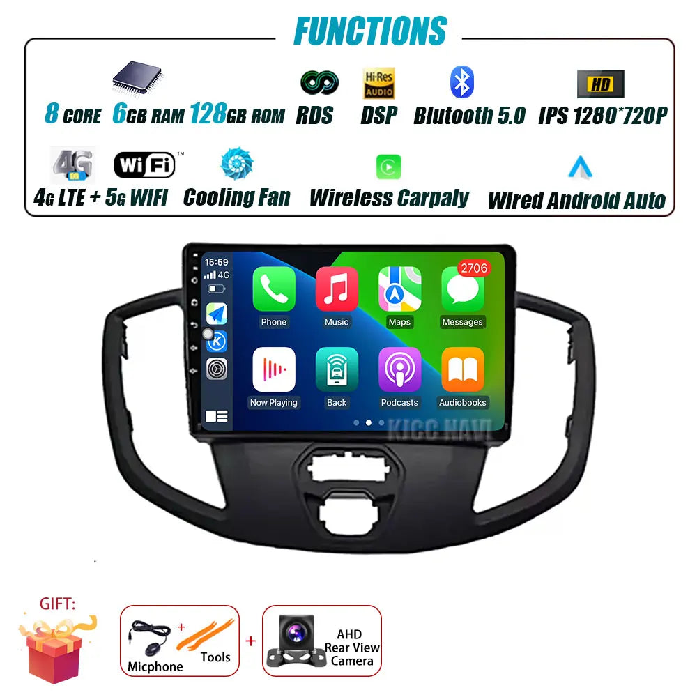 Radio Android 14 Carplay do Ford Transit 2015-2018