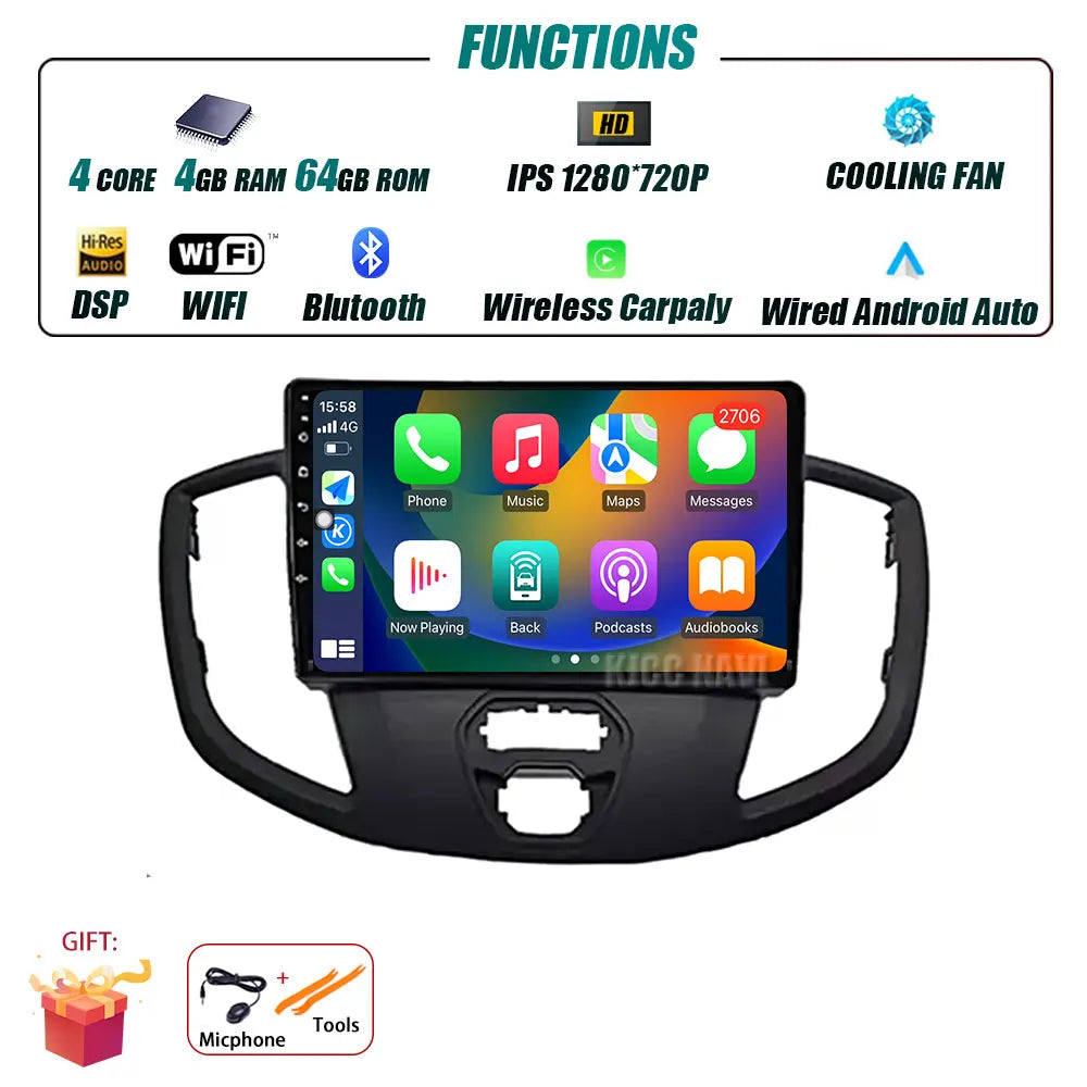 Radio Android 14 Carplay do Ford Transit 2015-2018