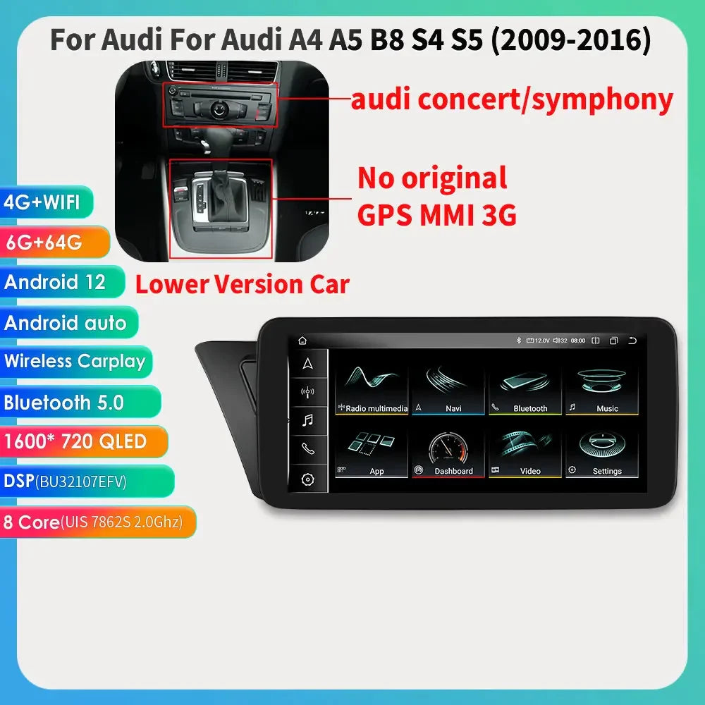 Android 13 Autoradio Carplay do Audi A4 A5 S4 S5