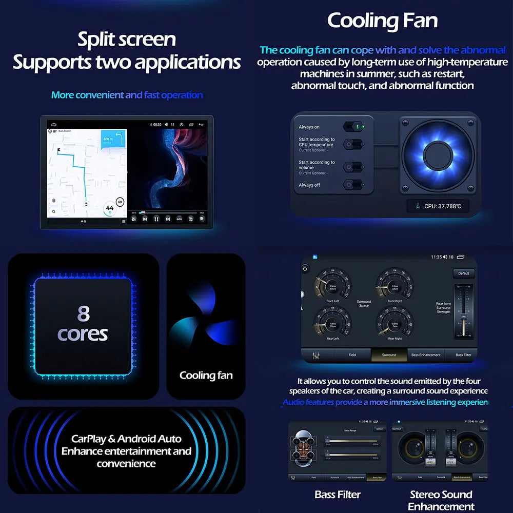Radio Android 14 Carplay do Ford Transit 2015-2018