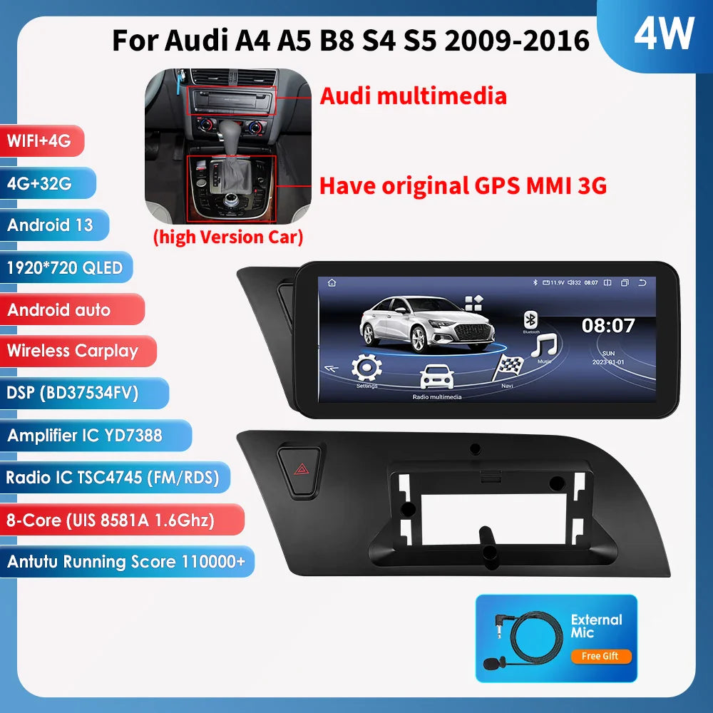 Android 13 Autoradio Carplay do Audi A4 A5 S4 S5